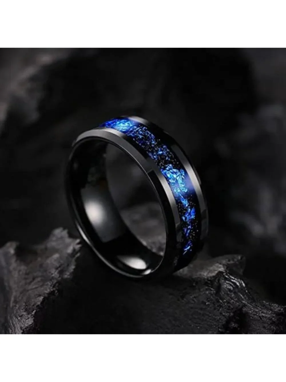 Stylish Men's Wedding Band with Foils Inlay - Black, Silver & Gold Options